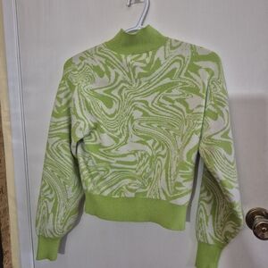Green and White Swirl Pattern Sweater